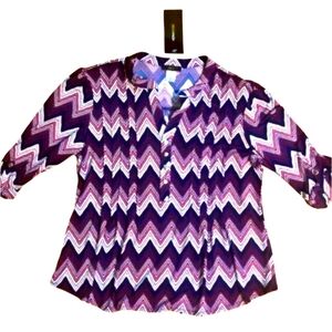 Vera Rose 3/4 Roll Up Sleeve Chevron Print Tunic Size L